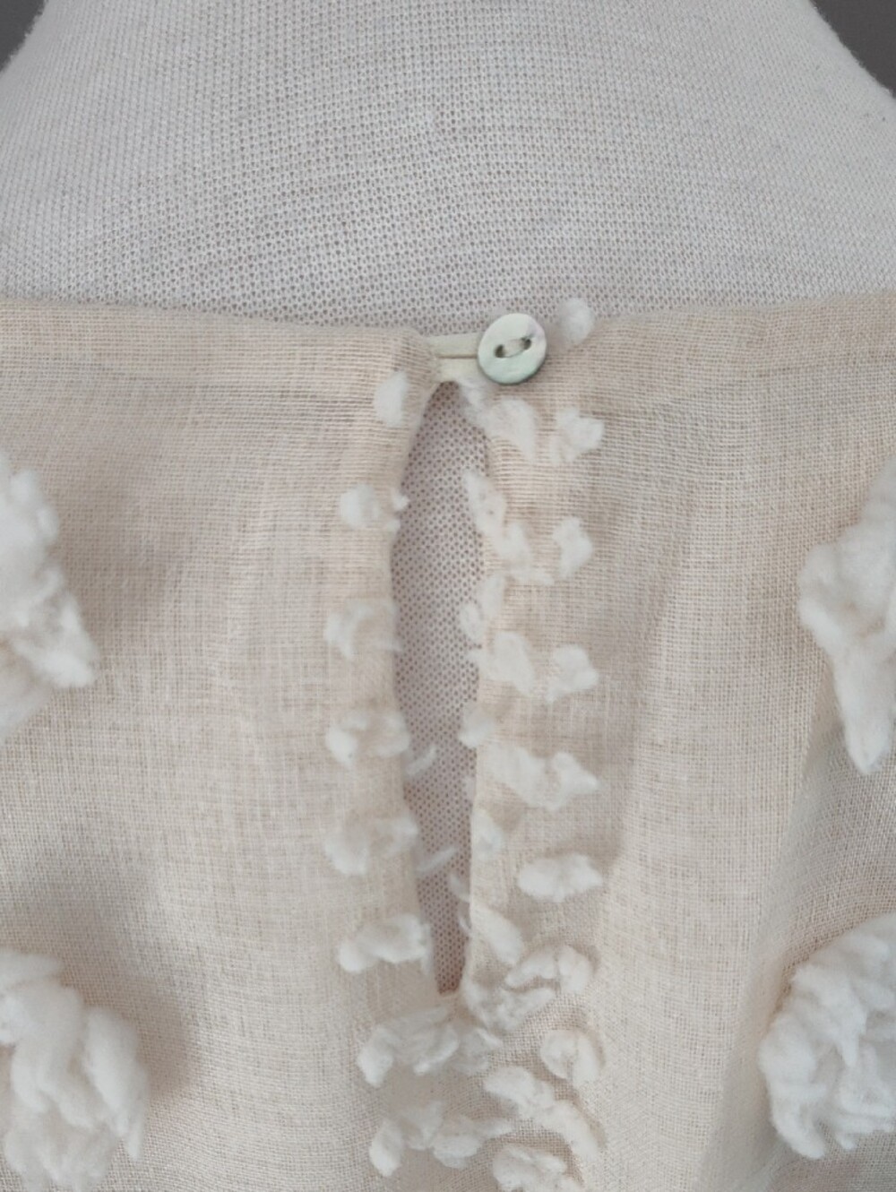 Entro Cream Textured Lined Mini Dress with Floral Appliqués And Bell Sleeves - Picture 10 of 16